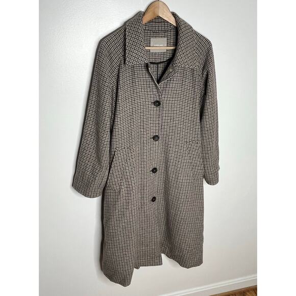 Everlane Recycled Wool Trench Coat Womens XS Gray Brown Houndstooth No Belt - Picture 4 of 12